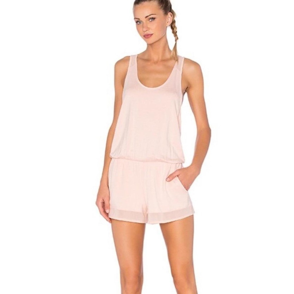 Womens Alo Yoga Tranquility Pink Sheer Sleeveless Pocket Romper